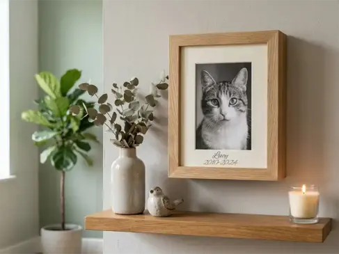 Cat urn as a personalized memorial frame 